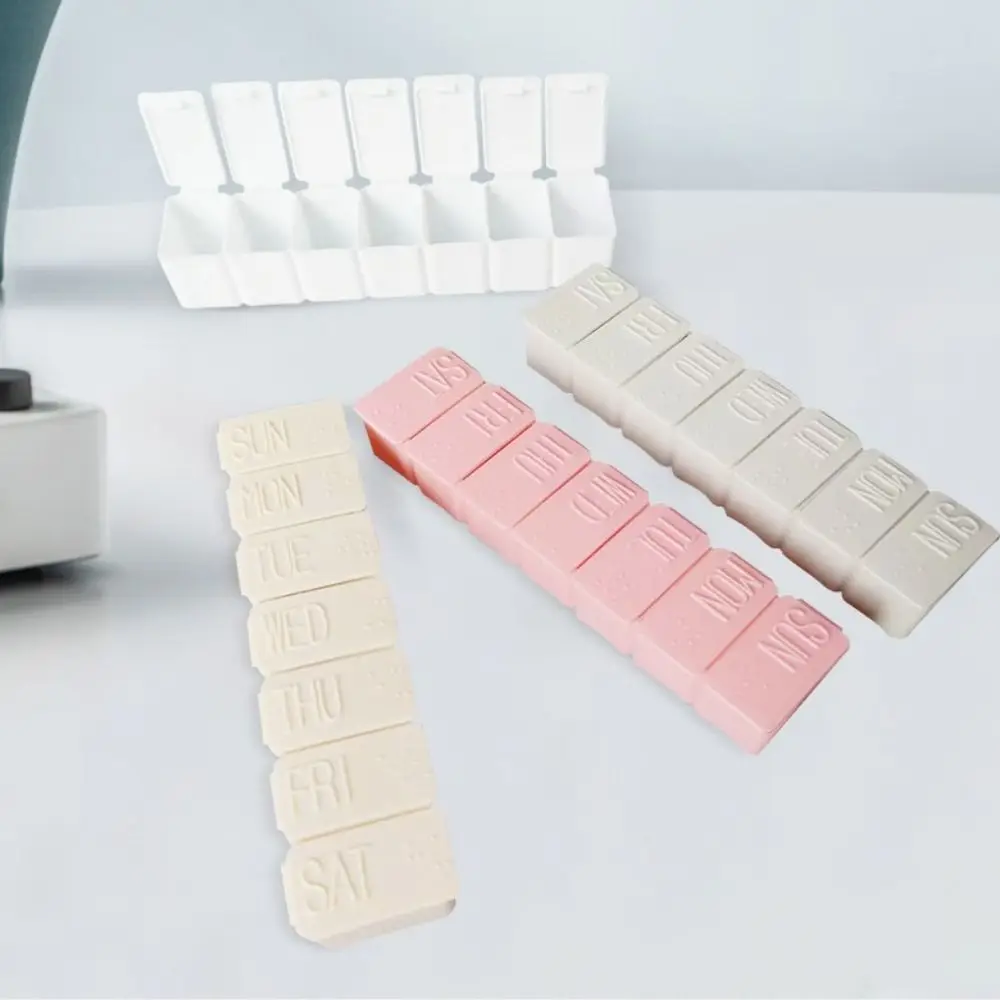 Фото Портативная еженедельная 7-рамная коробка для таблеток Braille с длинной полосой, коробка для хранения лекарств, креативная независимая коробка для таблеток на семь дней с крышкой №3
