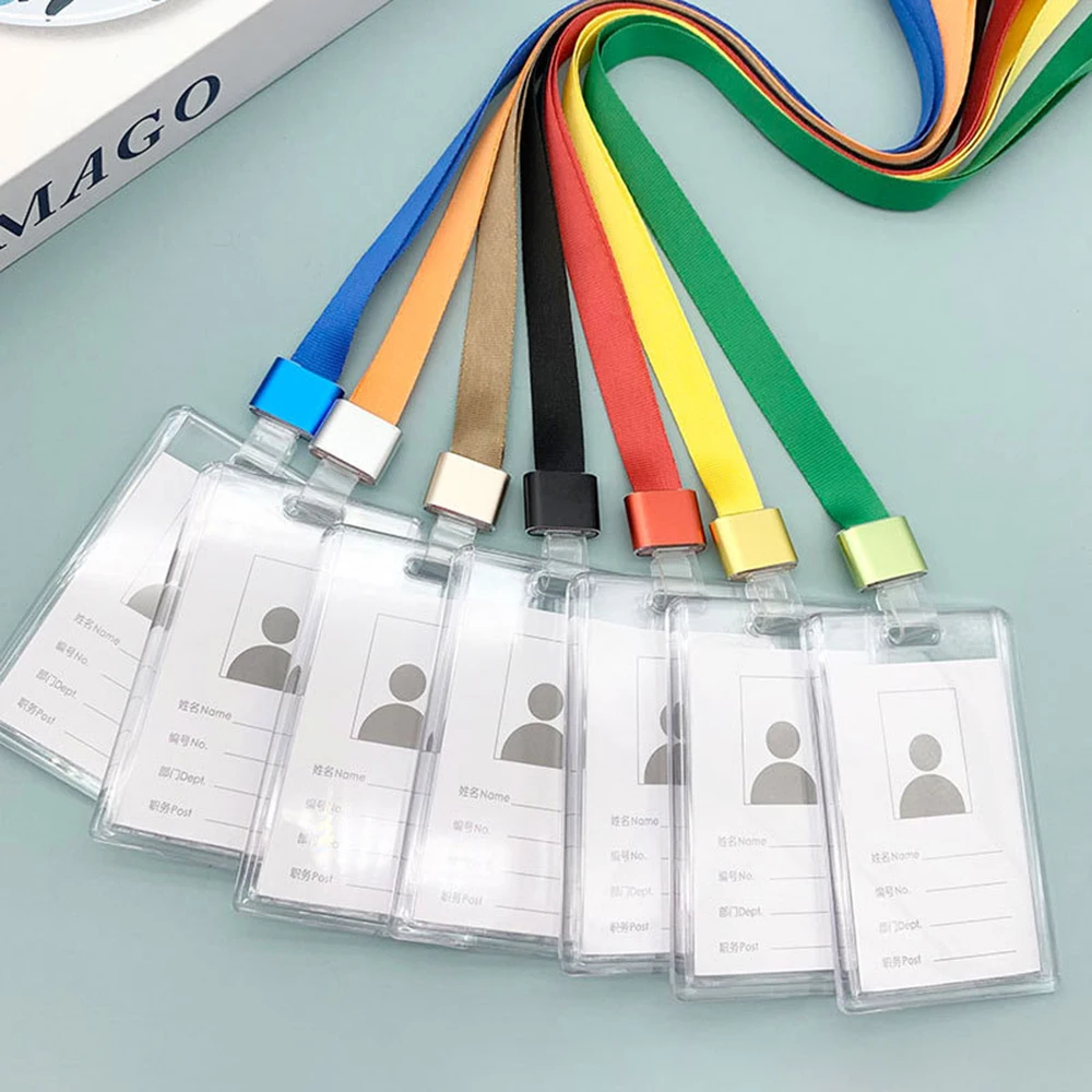

Transparent Acrylic Card Cover Case Lanyard Badge Holder Sliding Company Office Employee Staff ID Name Tag Pass Bus Card Sleeve