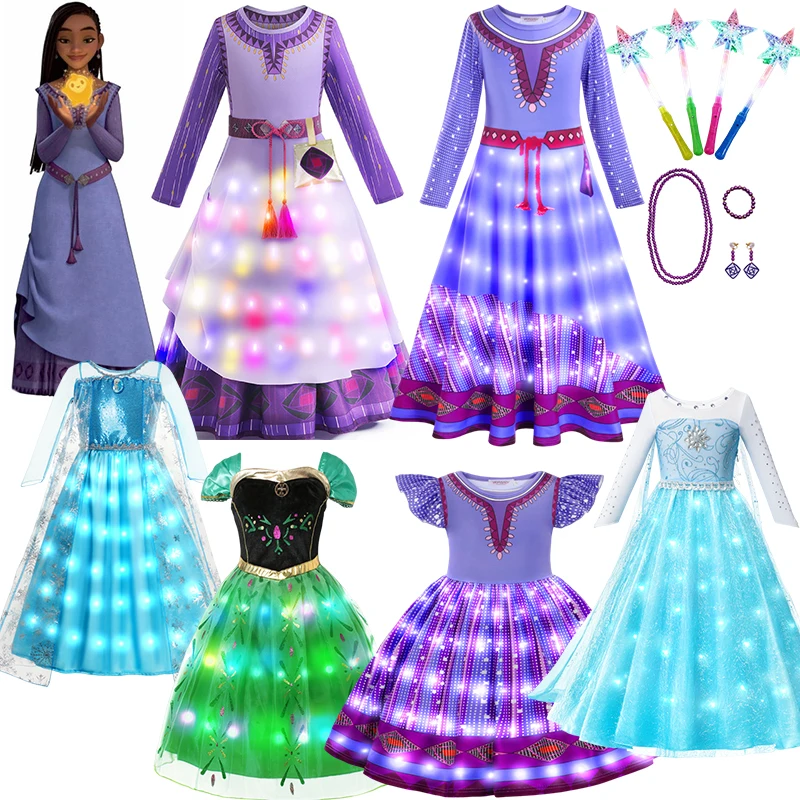 

Женское платье принцессы со светодиодной подсветкой, Эльза и Анна