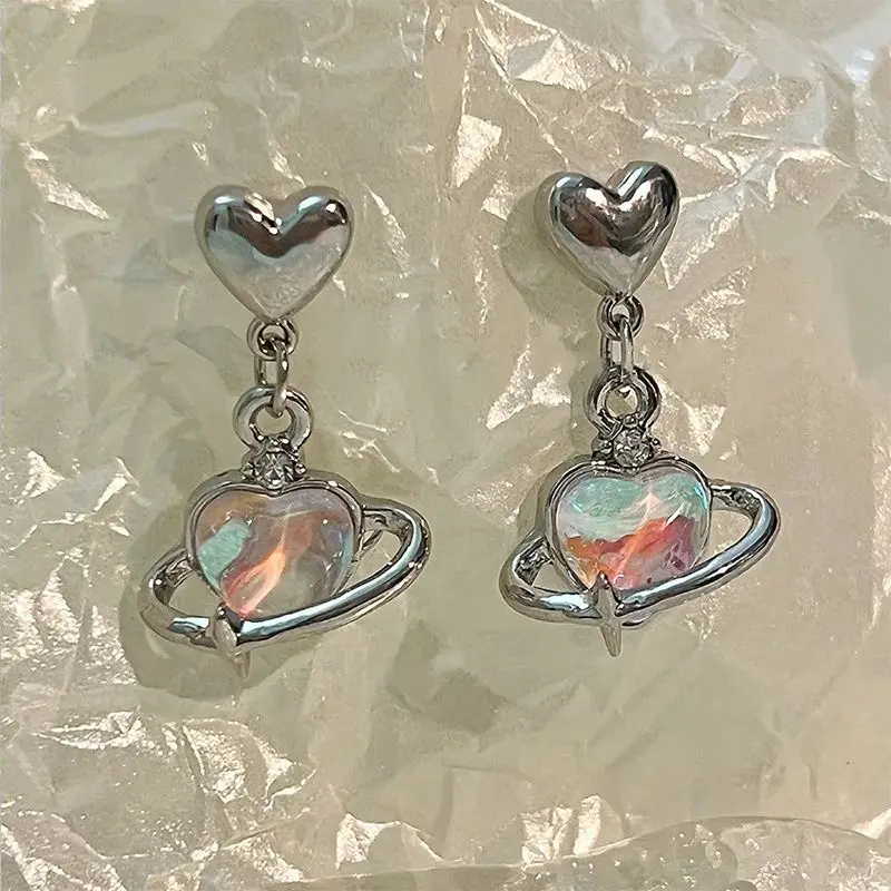 

Цветные серьги в форме сердца для женщин, аксессуары Y2k, ювелирные изделия, бижутерия, праздничные серьги для молодых девушек, подарок, праздничный гвоздик