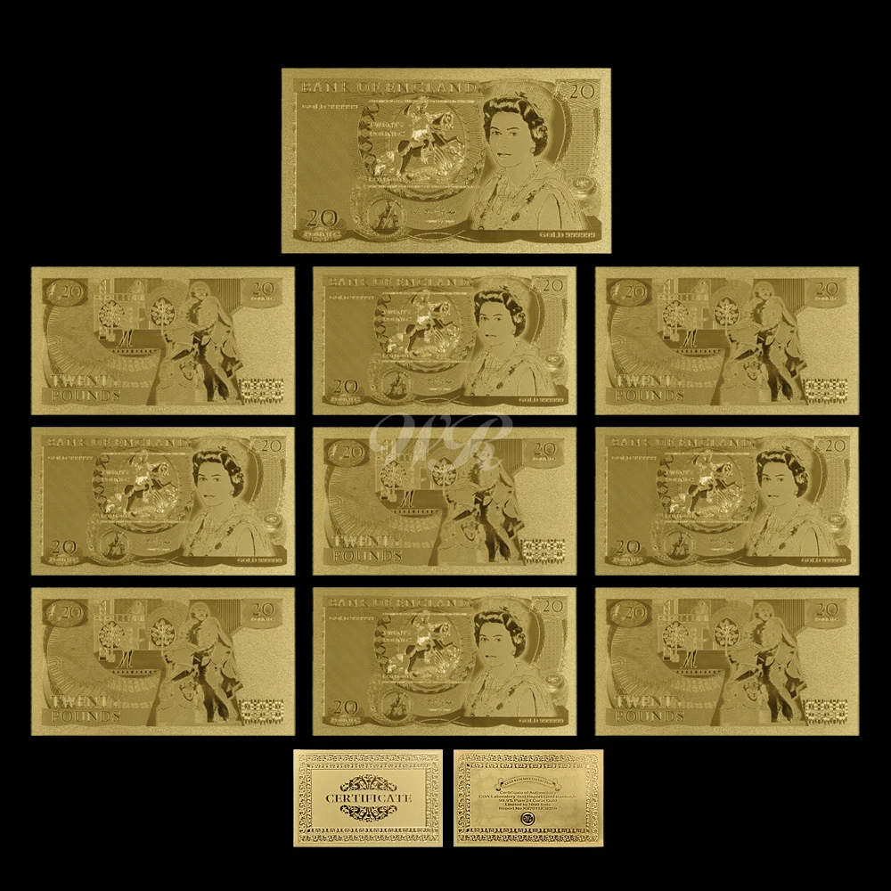

Beautiful 3 Designs Queen Elizabeth II Gold Banknotes GBP UK Twenty Pound Souvenir Gifts England Queen collectibles