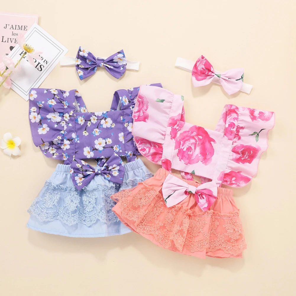 

Summer Summer Baby Girl Mesh Floral Straps Romper Set Girl Clothes Set Casual Suit For Baby