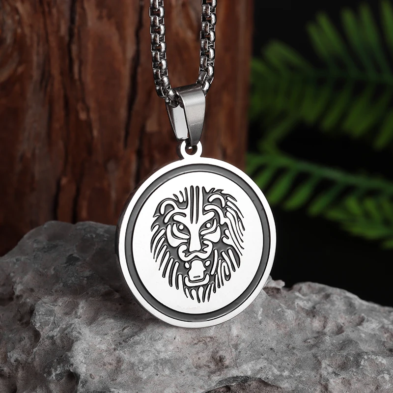 

Personality Domineering Animal Lion Head Pendant Stainless Steel Necklace Men's Punk Hip-Hop Trend Party Jewelry