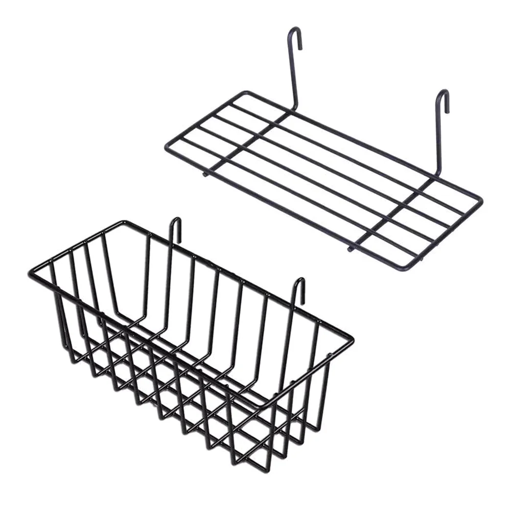 

1 Set 2Pcs Wire Wall Grid Panel Baskets Display Shelf Storage Baskets (Black)