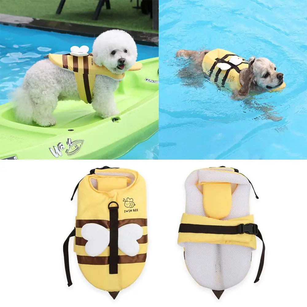 

Breathable Little Bee Dog Swimsuit Waterproof Reflective Dog Swimming Safety Vest Polyester Puppy Life Jacket