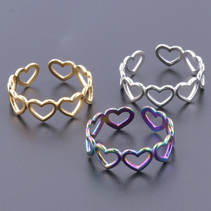 

New Stainless Steel Big Hollow Heart Rings For Women Adjustable Minimalist Elegant Open Rings Jewelry Accessories Wedding Gifts
