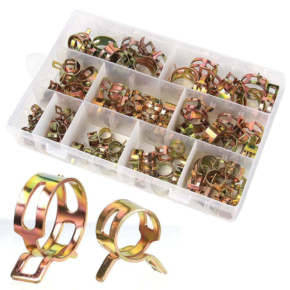 

60/100PCS Car Truck Spring Hose Clamp Fuel Oil Water Hose Clip Pipe Tube Clamp Fastener Assortment Kit