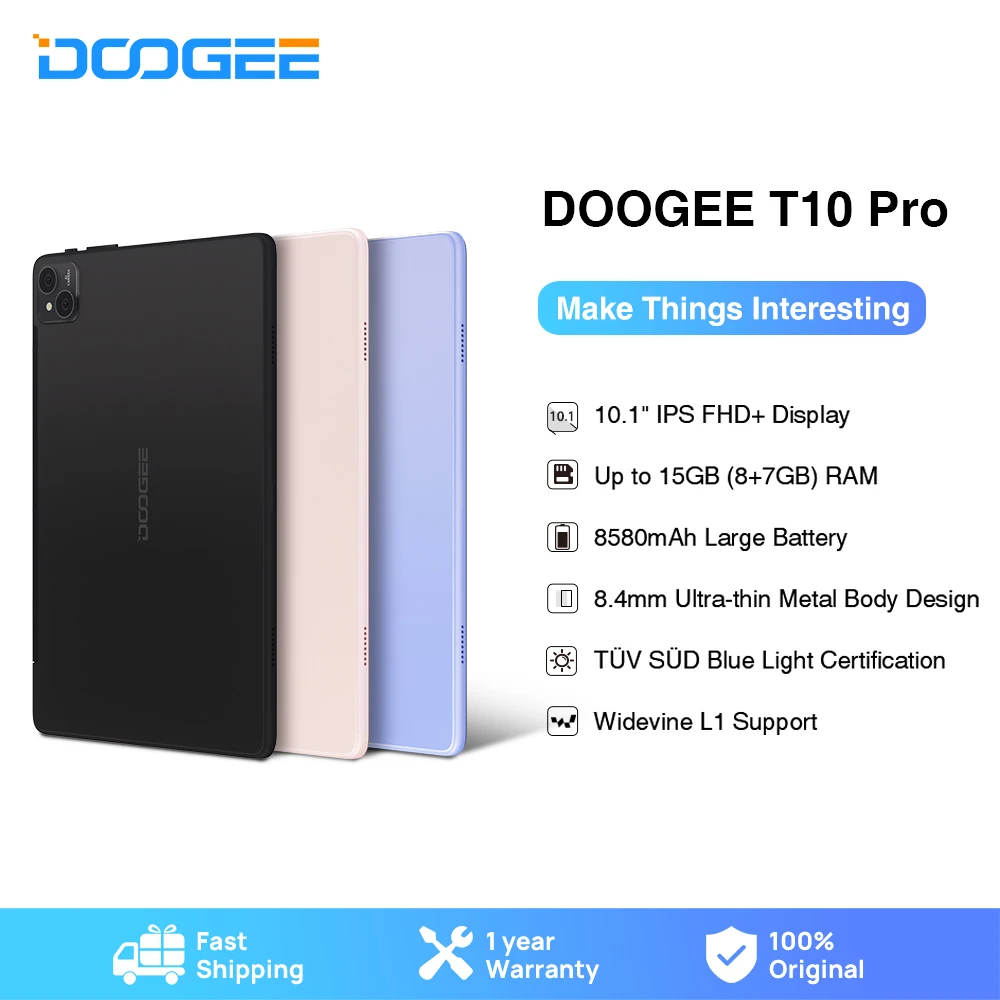 Первый в мире планшет DOOGEE T10 Pro 10.1 FHD дисплей TÜV South Deutsche сертифицирован 8GB + 256 ГБ 8580mAh 8.4 мм металлический корпус 13 МП основная камера