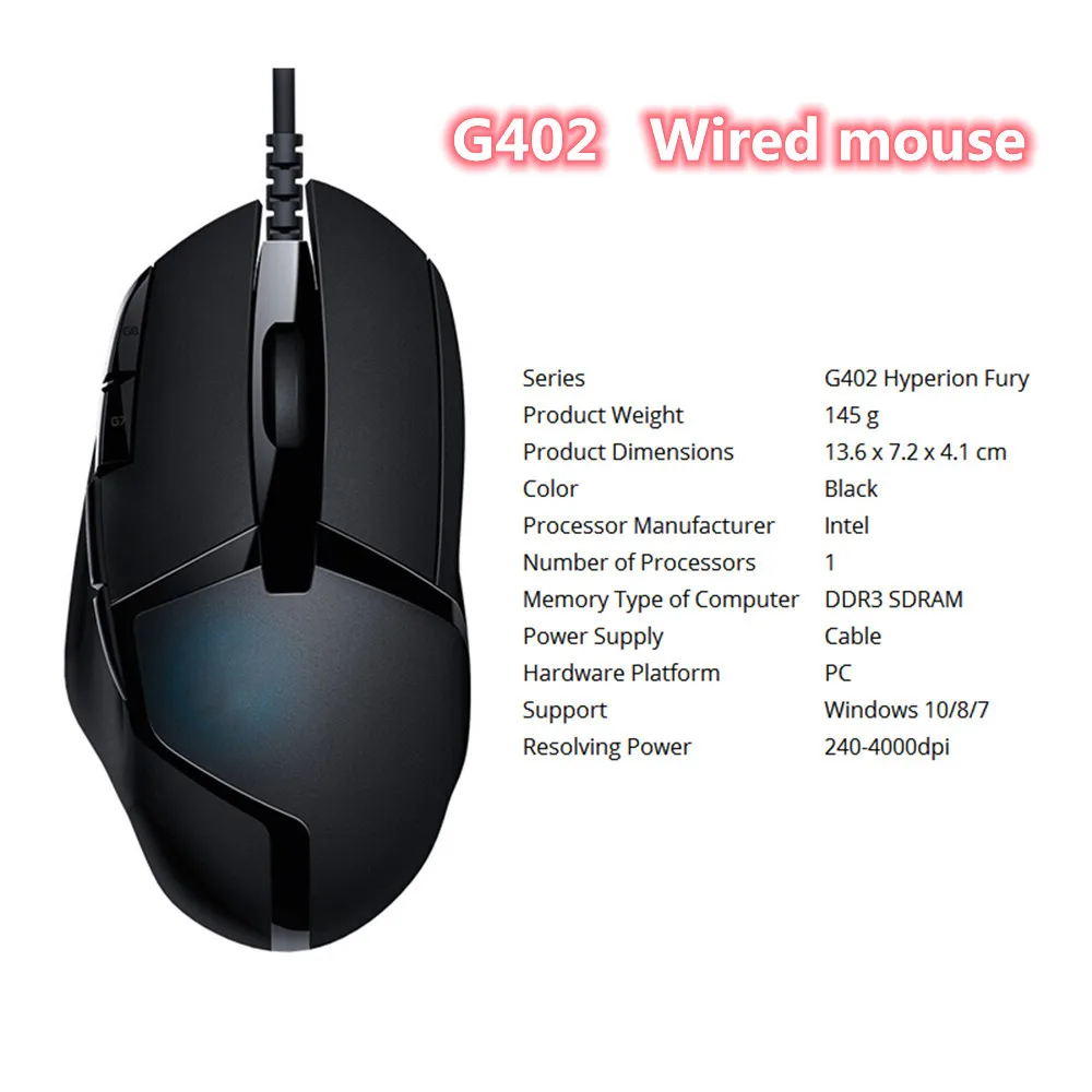 

Оптическая игровая мышь G402 для обеих рук, проводная USB-мышь с 9 программируемыми кнопками, универсальная мышь для игрового офиса