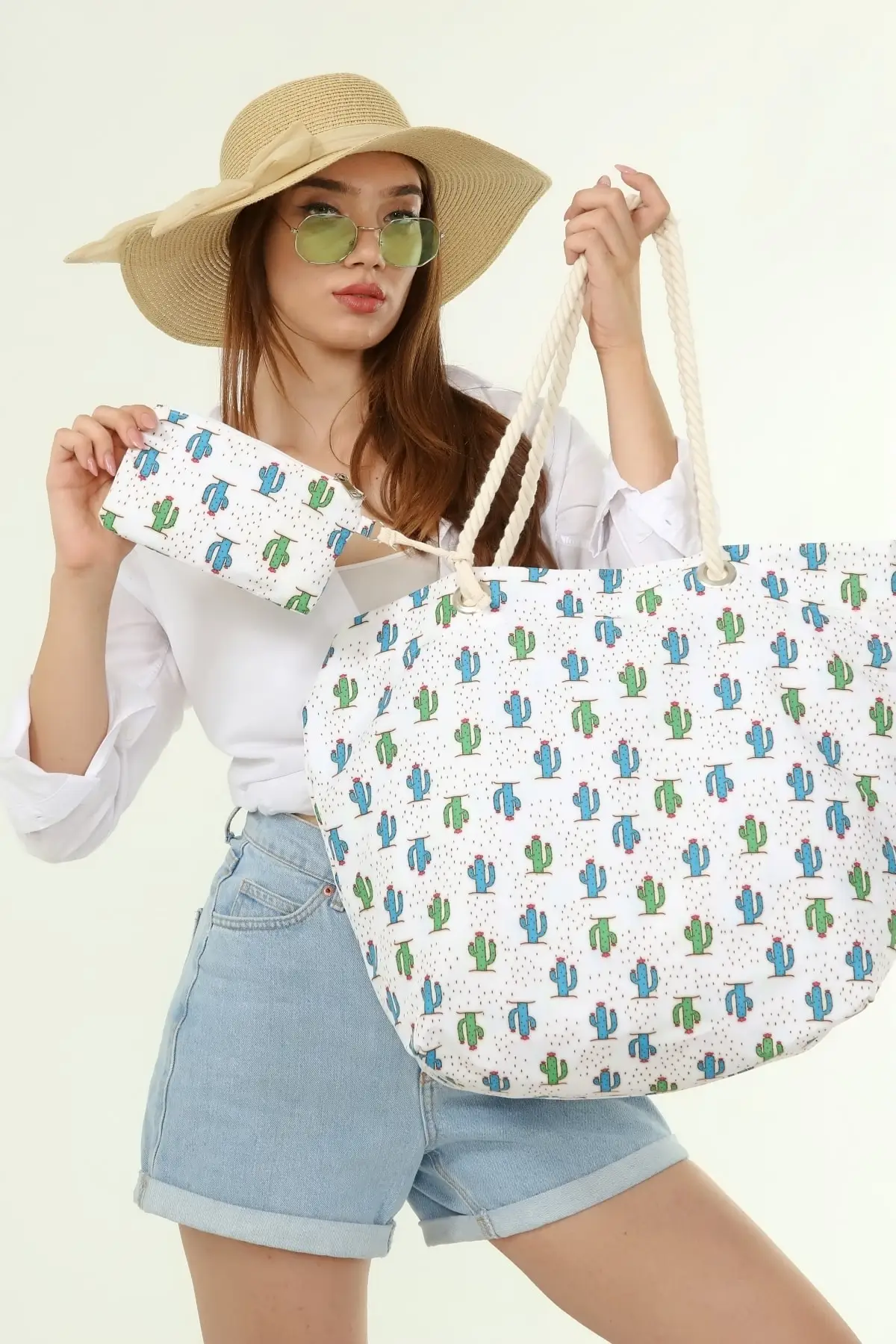 

Women Beach Bag Wallet Detailed Printed Tote Bag Fashion Summer Large Capacity Tote Bag