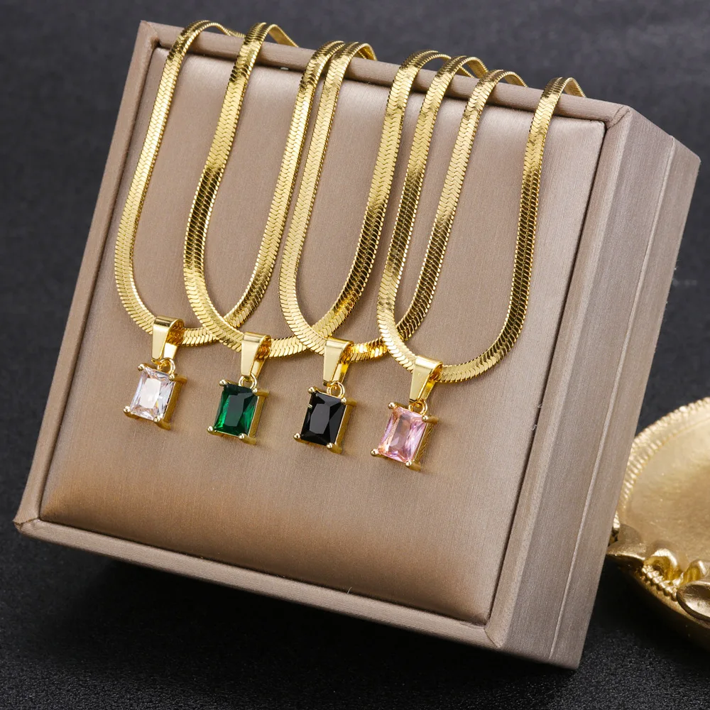 

Korean Geometric Zircon Snake Chain Choker Necklace for Women Men Punk Vintage Colorful Pendant Statement Jewelry Wedding Gift