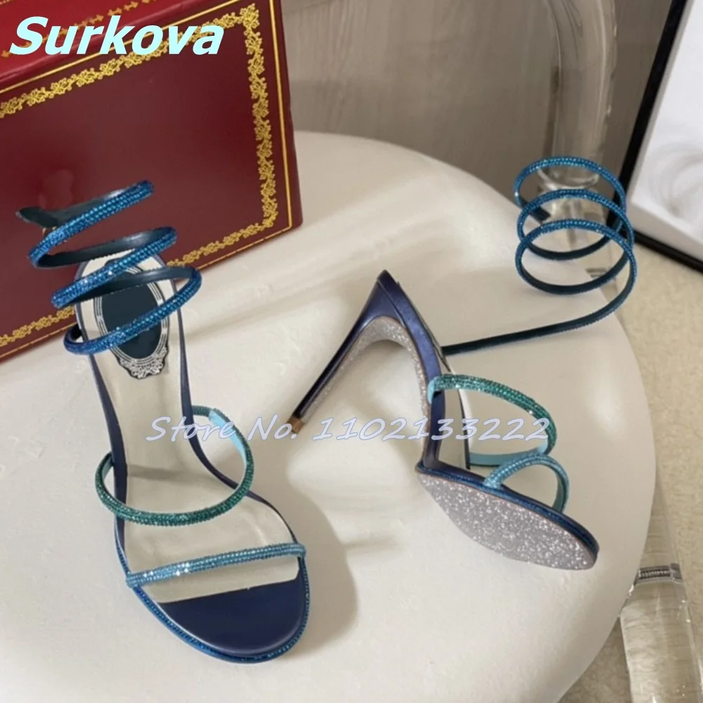 Bling Ankle Wrap Sandals Round Toe Slingbacks Thin High Heels Stilettos Summer Fashion Sexy Luxury Women Shoes Real Pictures