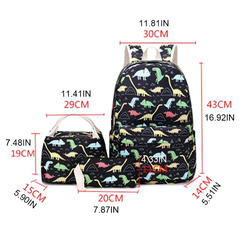 3pcs/set School Backpack Nylon Daypack Schoolbag Bookbag Lunch Bag Pencil Case