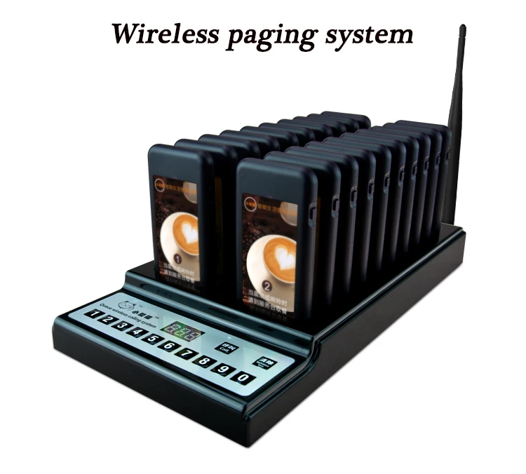 

Wireless paging system for restaurant queue pager calling device