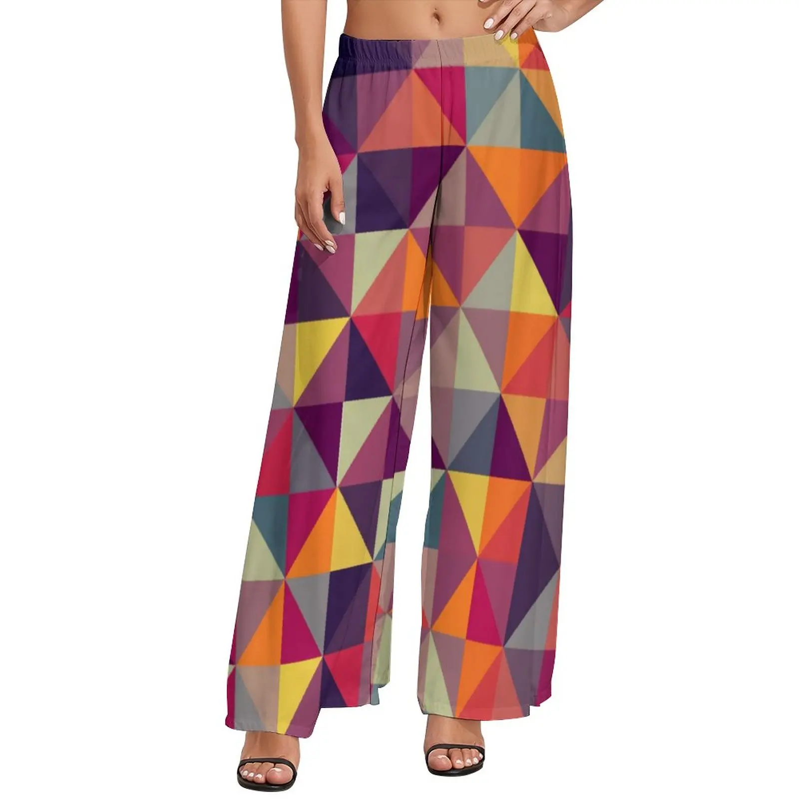 

Прямые брюки с геометрическим принтом, разноцветные треугольные широкие брюки для тренировок, женские уличные модные брюки большого разме...