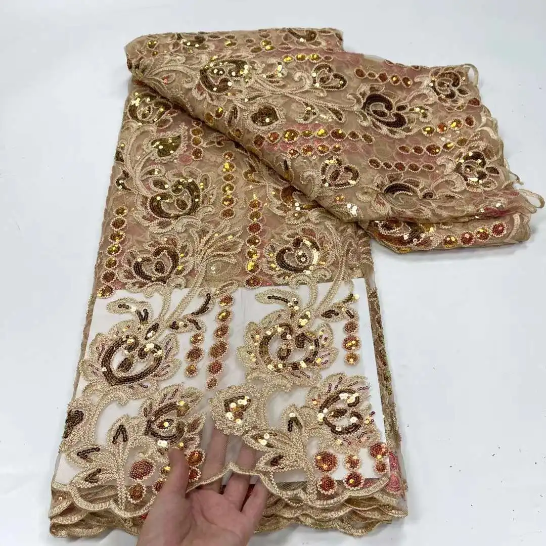 

African Net Lace Fabric With Sequins French Tulle Lace African Lace Fabric 5 Yards Nigerian Lace Fabric For Wedding Party Sew