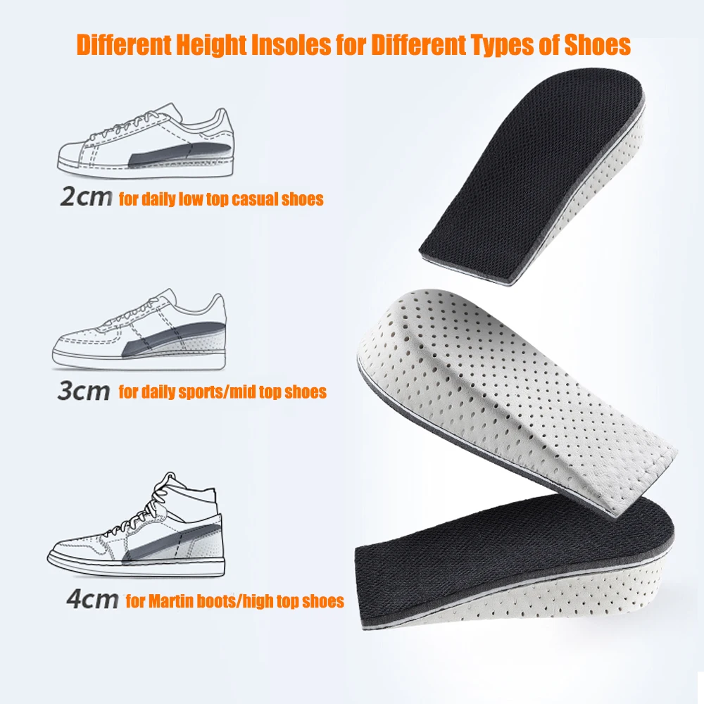 Height Increase Insoles for Men Women Shoes EVA Memory Foam Heel Lift Inserts Taller Shoe Breathable Cushion Heightening Insole