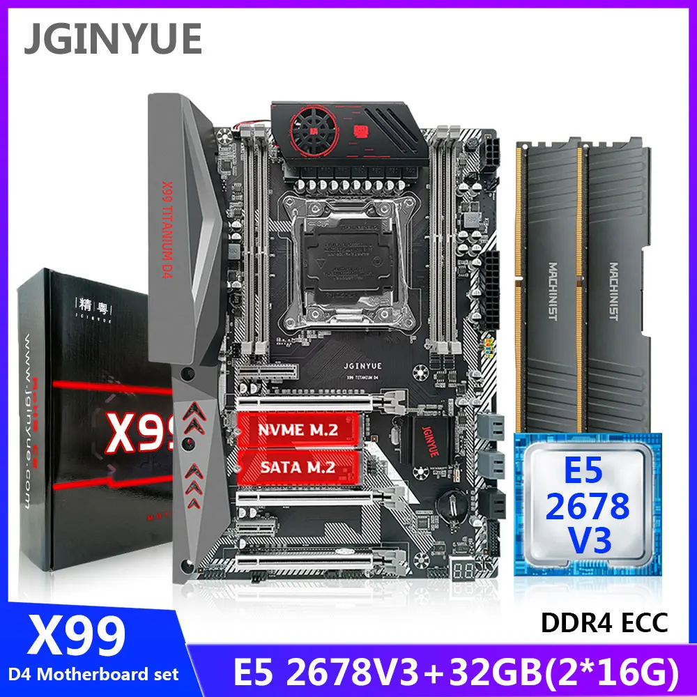 

Комбинированная материнская плата JGINYUE X99, комплект Xeon с DDR4 2133 МГц ECC ОЗУ E5 2678 V3 LAG 2011-3 ЦПУ 2*16 ГБ = 32 ГБ памяти, четыре канала