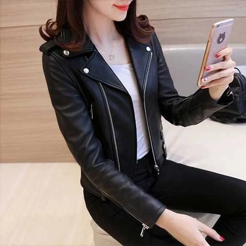 2022 Spring and Autumn New All-match Faux Leather Women Brand Designer Jackets for Ladies Fashionable Chic Slim Women's Coats