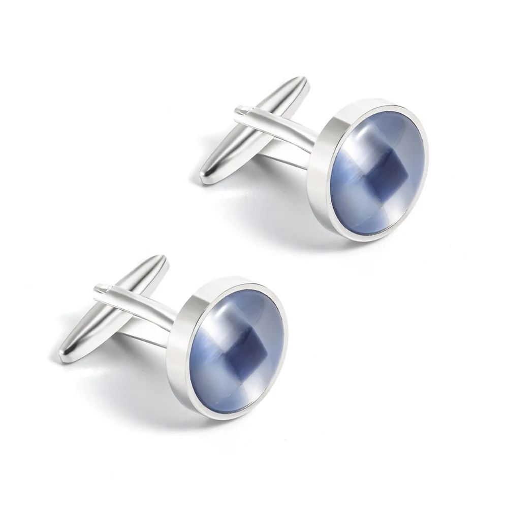 

High Definition Circular Opal Metal Cufflinks with High-end Mysterious Temperament French Shirt Buttons Business Party Gifts