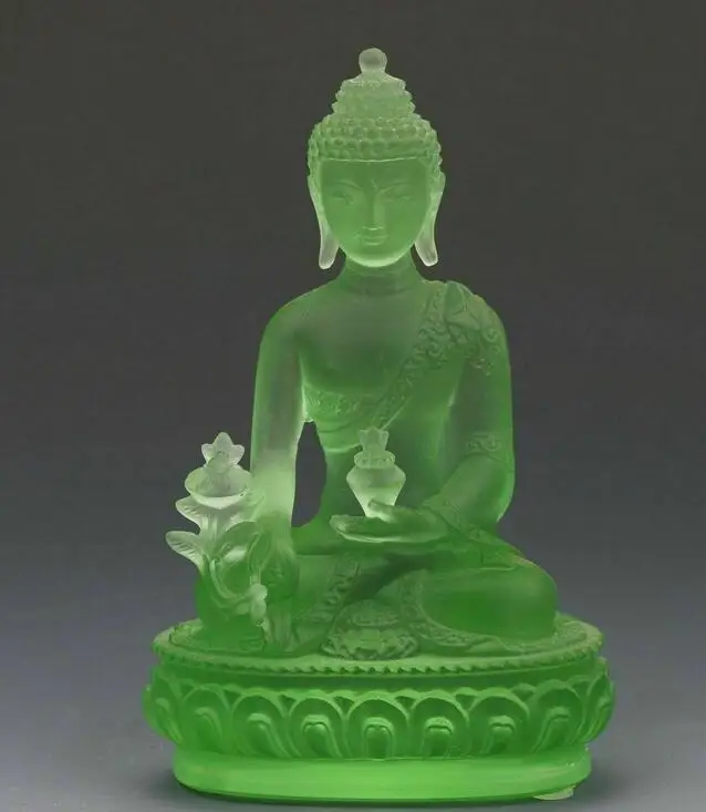 

Collectibles Chinese Green coloured lass hangwork Pharmacists Buddha Statues