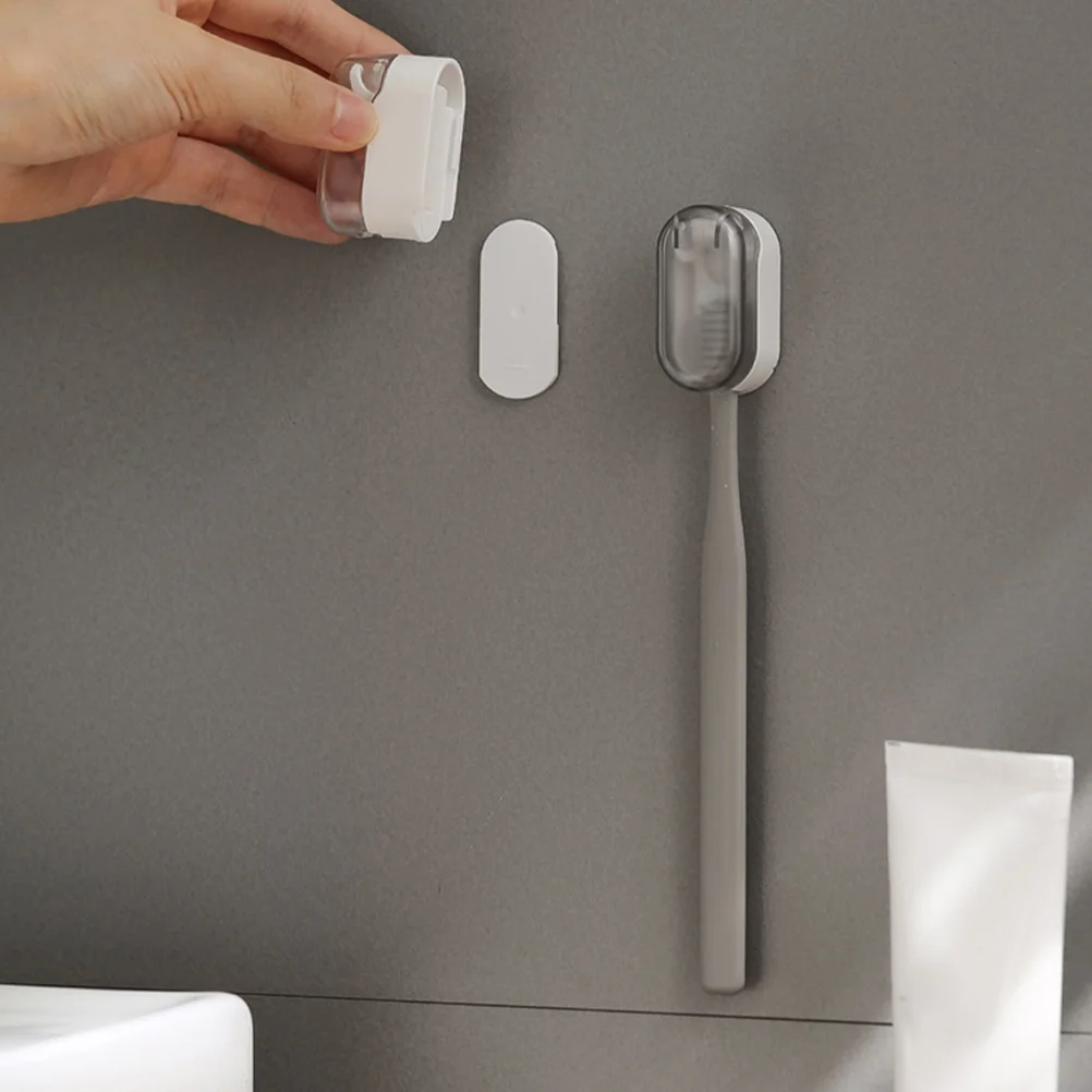 

2 Pcs Rack No Punch Adhesive Holder Wall Stand Holders Mounted Cover Brushing Plastic Free Organizer Teeth Brushes