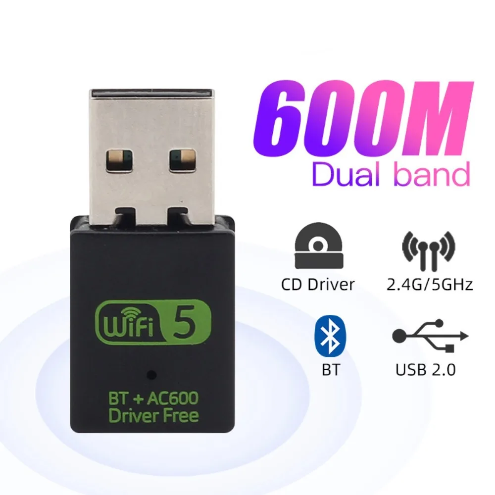Фото USB-адаптер 2-в-1 с Bluetooth 5.0 (600 Мбит/с) и Wi-Fi AC600, двухдиапазонный беспроводной сетевой адаптер, приемник Wi-Fi №3
