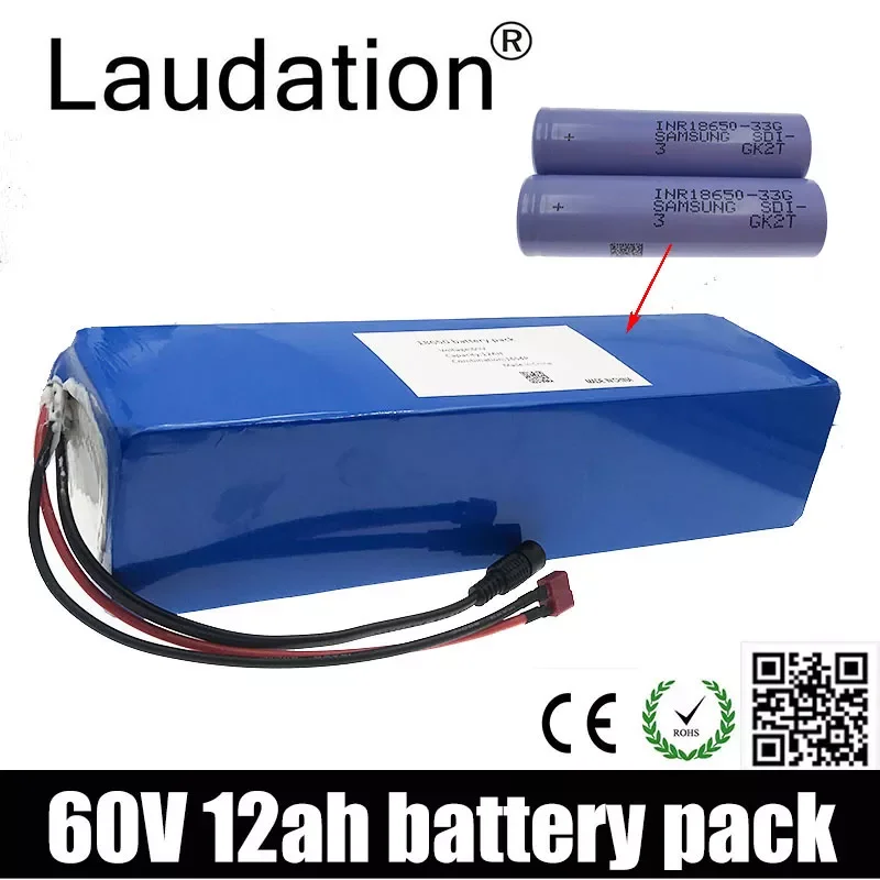 

Литиевая батарея для электрического скутера lauседация 60 в 12 Ач 18650 в упаковке 16S 4P для электрического велосипеда 750 Вт с зарядным устройством ...