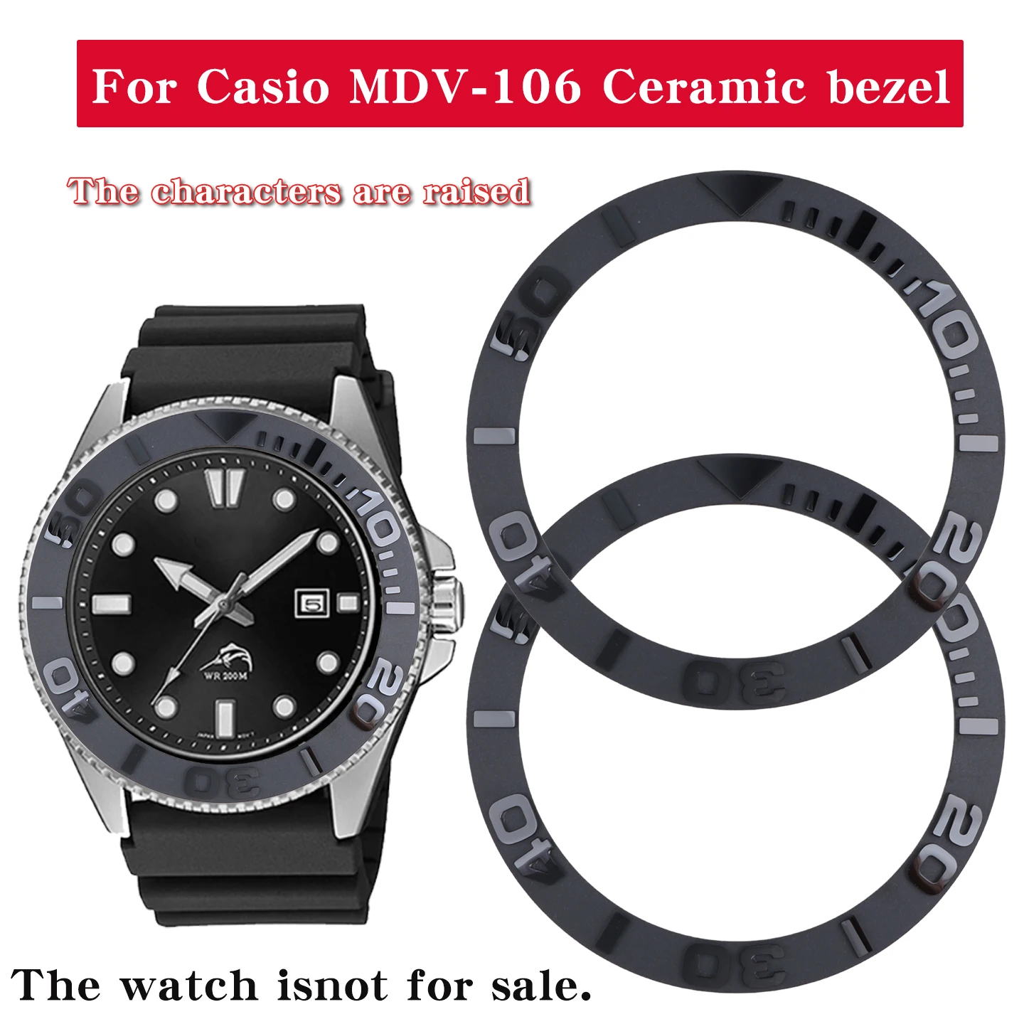 Фото Керамическая вставка для безеля Casio Swordfish MDV-106 MDV-107, 41 мм, с объемными цифрами и наклонной шкалой, запасная часть для часов, модифицированные детали для мужчин №1