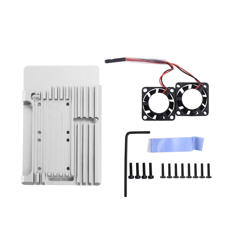 

2Set For Raspberry Pi 4 Aluminum Case With Dual Cooling Fan Metal Shell Enclosure For RPI 4 Model B,Silver & Black
