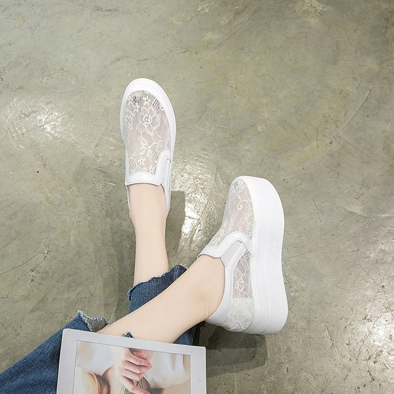 

FAFA Summer New Women's Shoes Thick Bottom Mesh Hollow Breathable Women's Casual Single Shoes Lace Elastic Band Muffin Shoes