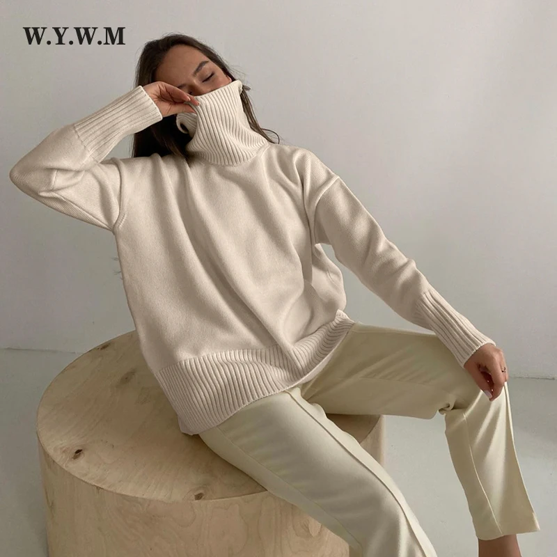 Свитер женский трикотажный с воротником-хомутом на осень/зиму 2021 - купить по