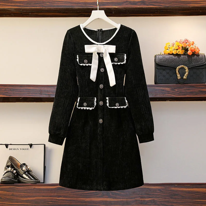 

Женское винтажное платье с длинным рукавом, маленькое черное платье-мини во французском стиле, приталенное праздничное платье Вечерние шну...