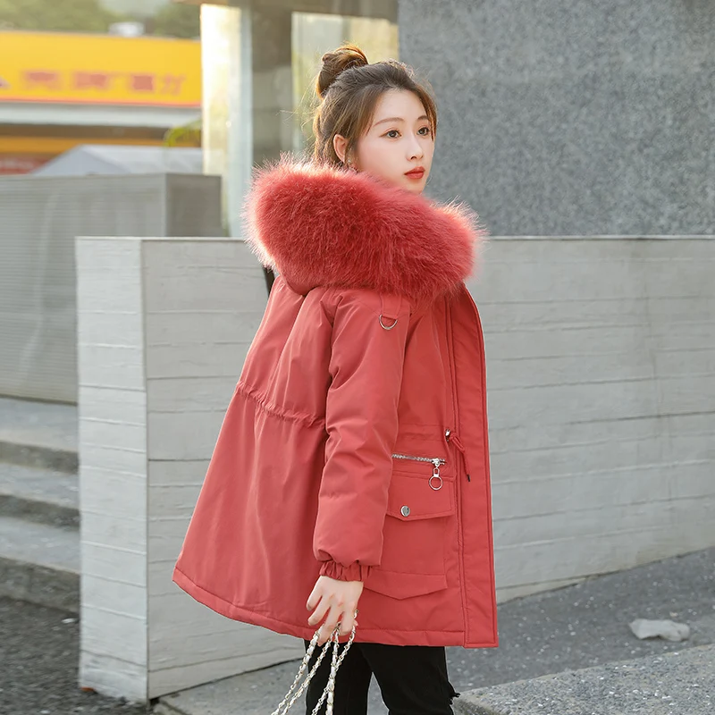 Winter Jacket Women Parkas 2022 New Fur Collar Snowsuit Fashion Long Sleeve Loose Korean Coats Large Size Female Hooded