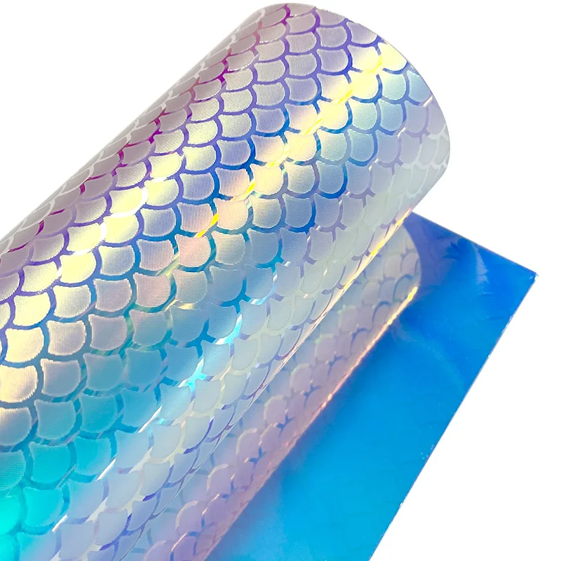 

Blue Magic Bright Color Embossed Various Pattern Transparent Holographic Faux Leather Sheets TPU for Handbags Crafts 30x135cm