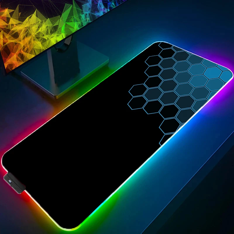 Фото Коврик для мыши со светодиодной подсветкой RGB, ПК, компьютер, геймер, игровой коврик для мыши, клавиатура, настольный коврик, японский дракон, вишневый цвет, аниме, шестигранный ковер №4