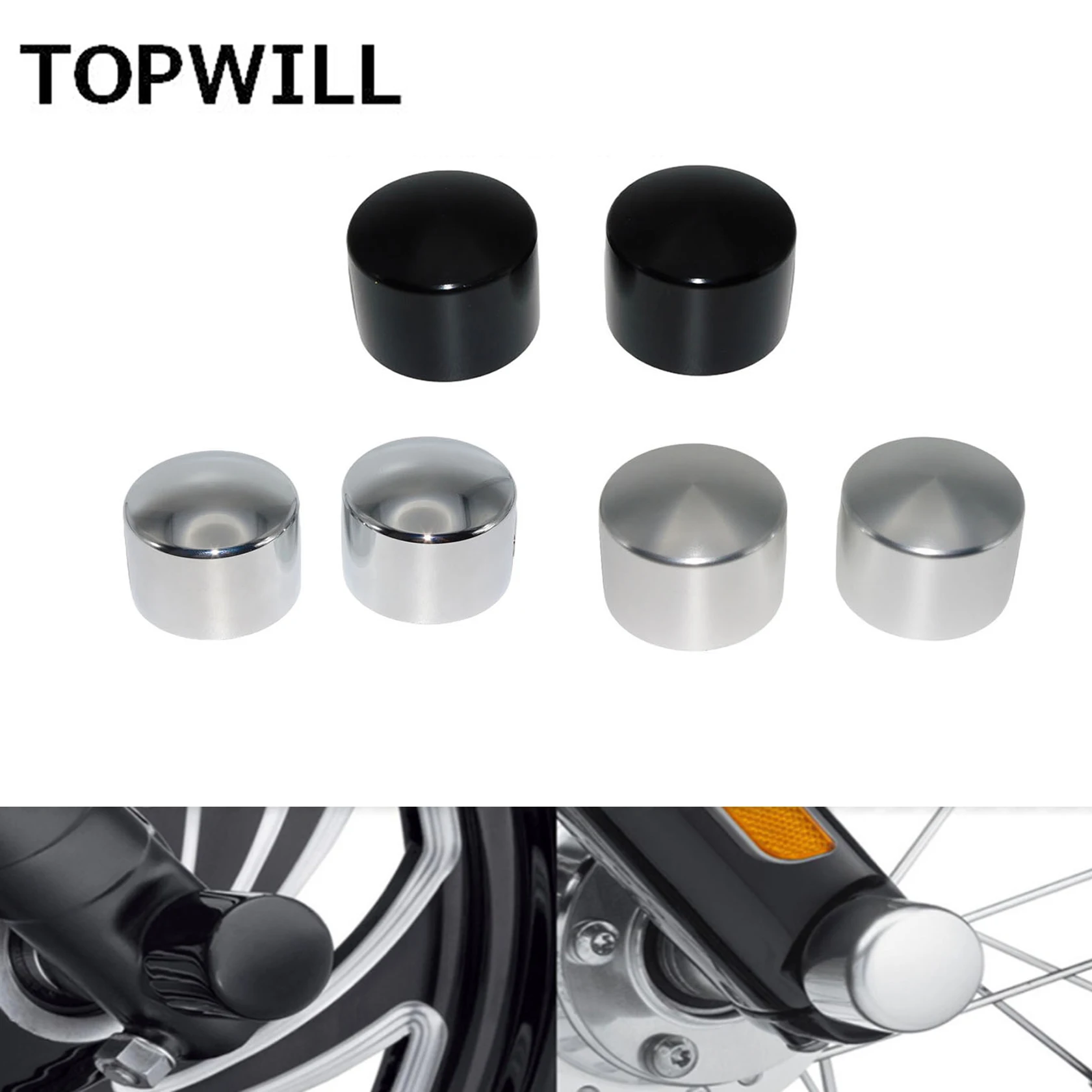 

2xMotorcycle Front Axle Nut Cover Cap Bolt Kit For Harley Touring Street Road Glide Dyna Softail Fat Bob V-Rod Sportster XL 883