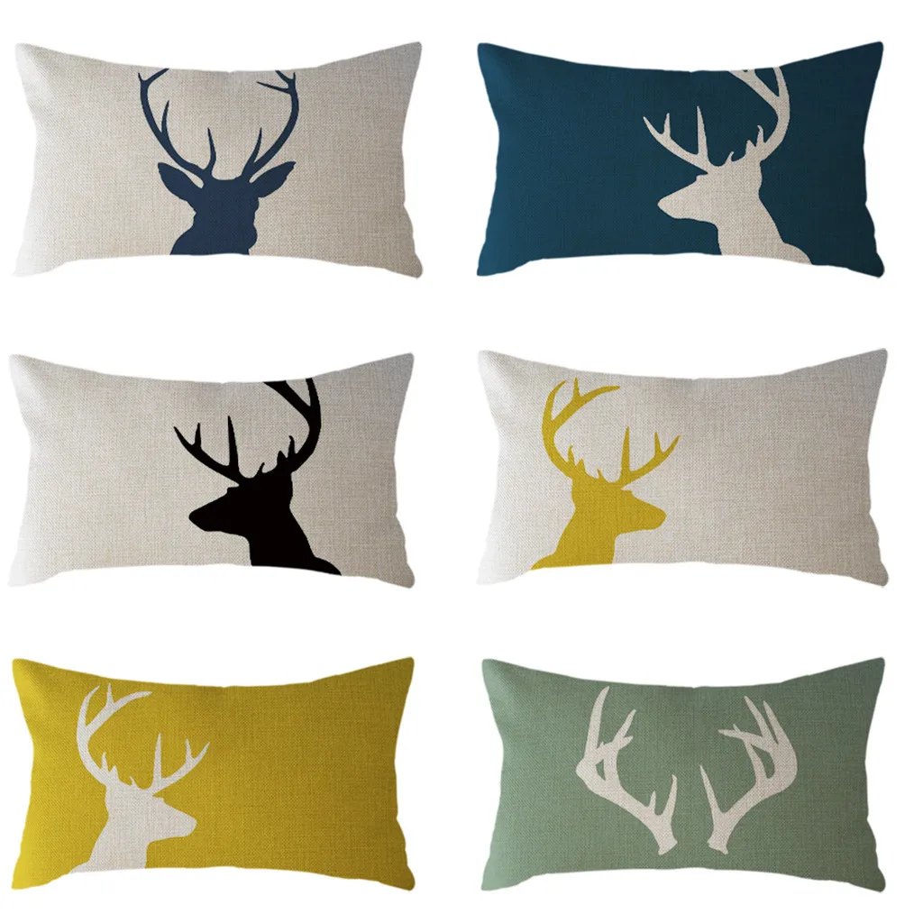 

1Pcs Minimalist Elk Printing Rectangle Cushion Cover Room Decor Fashion 30x50cm Linen Pillow Case Home Decoration Accessories