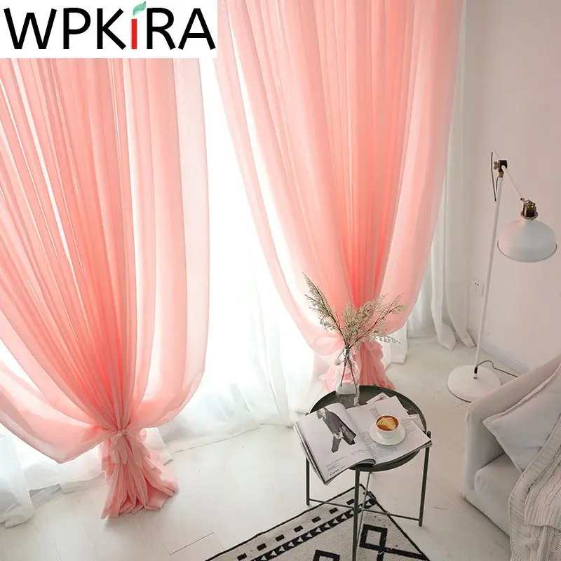 

American Pastoral Solid Color Linen Textured Sheer Curtain For Bedroom Modern Minimalist Style Background Decor Window Drapes