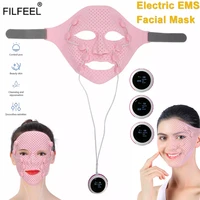 3d silicone facial mask electric ems vibration v face massager anti wrinkle magnet massage face lifting slimming beauty machine
