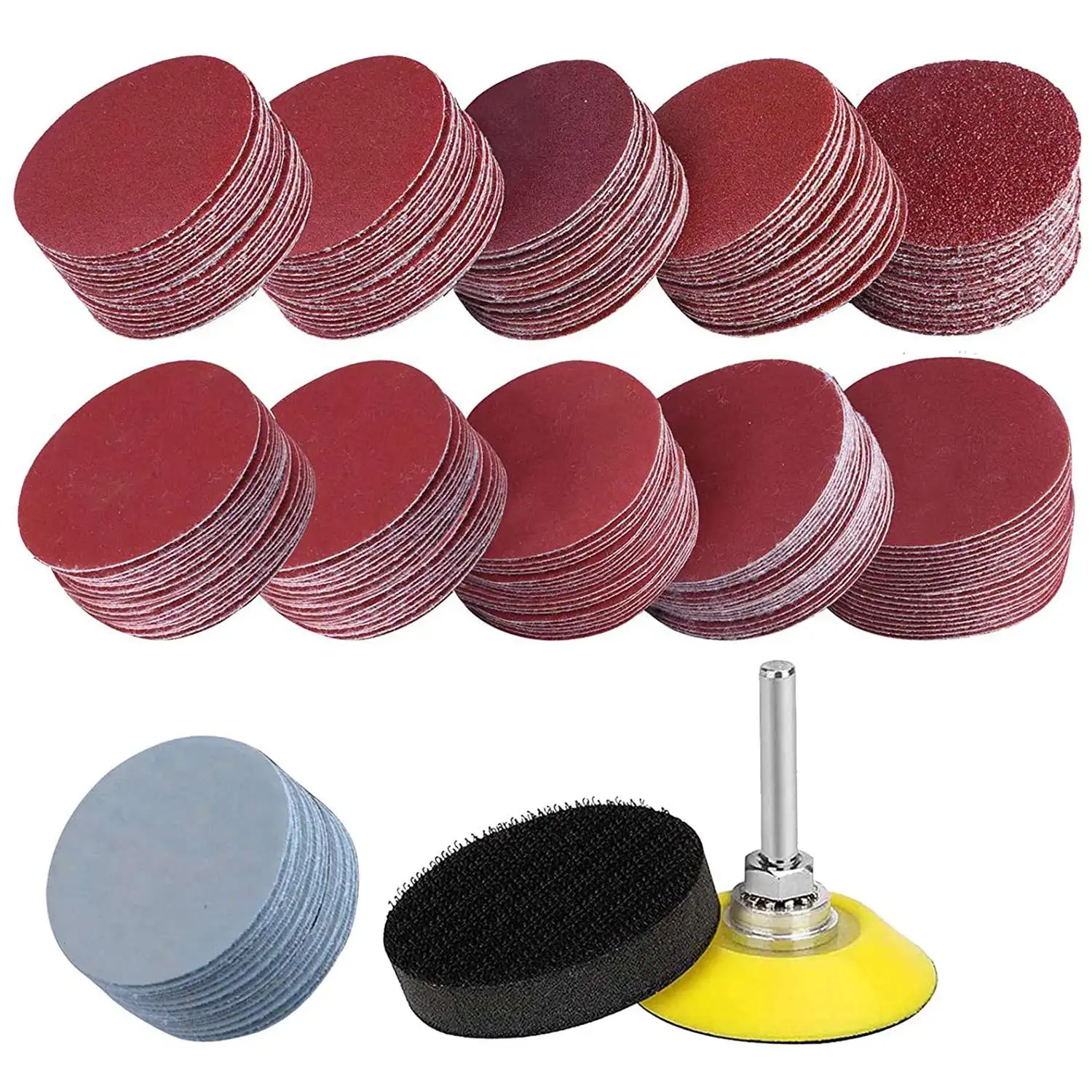 

200PCS Sanding Discs Pad Kit 50mm Hook and Loop Sandpaper with Foam Buffing Pad Grits Sanding Discs for Rotary Tools
