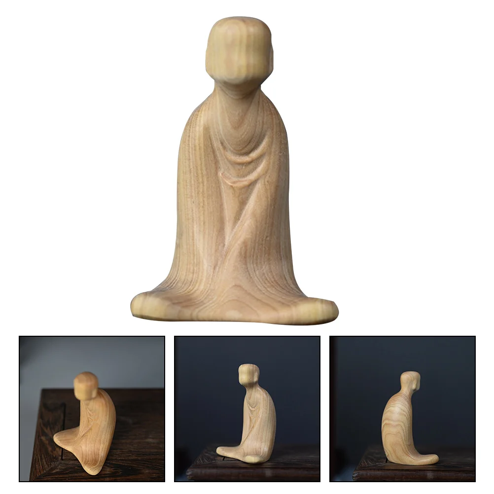 

Retro Figurine Ornament Wooden Carving Statue Wood Faceless Doll Figurine Decor for Home