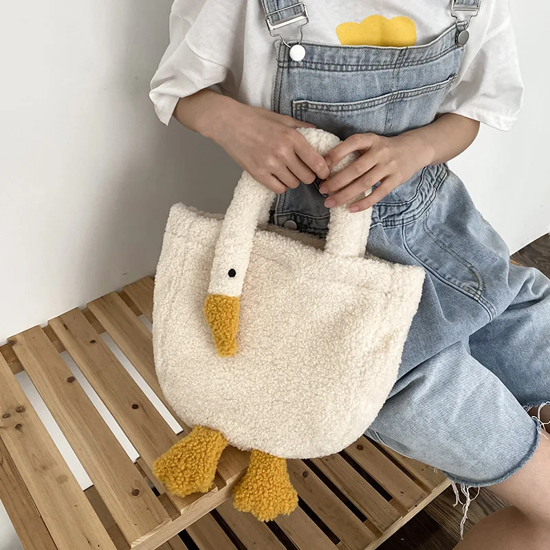 

Ladies small plush handbag simple warm cloth wrist bag cute cartoon soft handbag environmental protection makeup bag purse