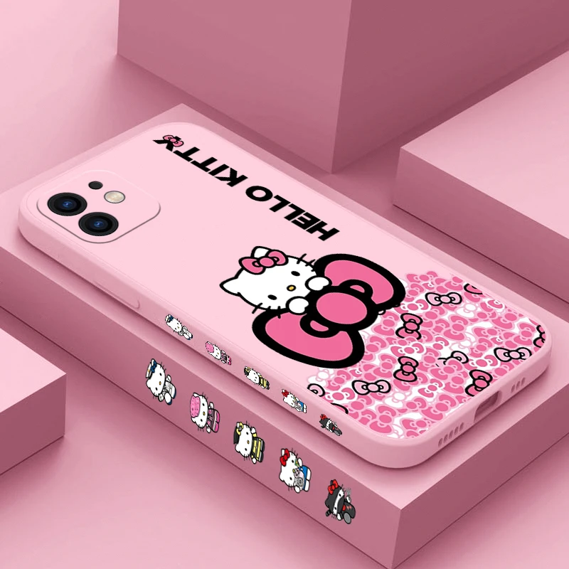 Sanrio Cute Hello Kitty Phone Case For iPhone 14 13 12 11 Pro Max Mini X XR XS MAX SE20 8 7 Plus 6 6S Plus Silicone Cases Cover