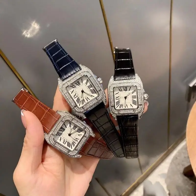 

French Top Luxury Brand Santos Diamond series Watch for Women Dial 33mm Women's Leather Quartz Watch Relogio Feminino