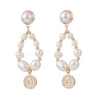 kissitty 3 pairs natural pearl drop earrings for women teardrop with elizabeth coin charm dangle stud earring jewelry findings