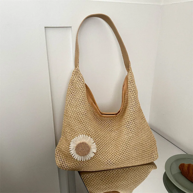 Soft Collapse Woven Women's Pastoral Style Lazy and Versatile Bucket 2023 New Casual Shoulder Vacation Beach Bag