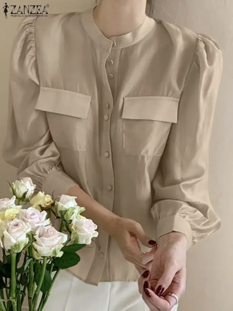 

Casual Tunic Tops Elegant O Neck Long Sleeve Blouse ZANZEA Women Spring Solid OL Work Office Shirt Stylish Holiday Chemise Blusa