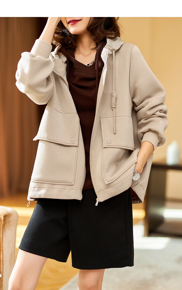 

2022Short cot tops long-sleeved sweter crdign women's long-sleeved spring nd utumn new loose nd lzy wind hooded cot