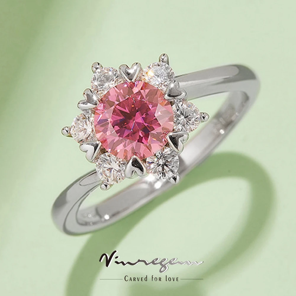 

Vinregem 925 Sterling Silver 18K White Gold 1CT Colorful Moissanite Pass Test Diamond Wedding Ring for Women Gifts Drop Shipping